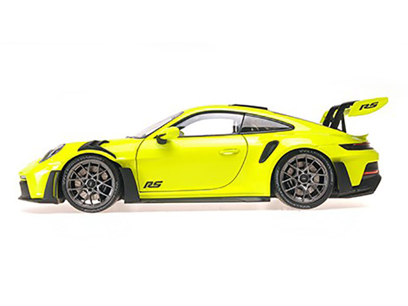 2024 Porsche 911 GT3 RS Acid Green with Carbon Top and Hood Stripes Limited Edition to 400 pieces Worldwide 1/18 Diecast Model Car by Minichamps