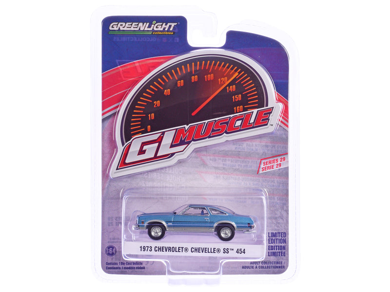 1973 Chevrolet Chevelle SS 454 Light Blue Metallic and Silver "GreenLight Muscle" Series 29 1/64 Diecast Model Car by Greenlight