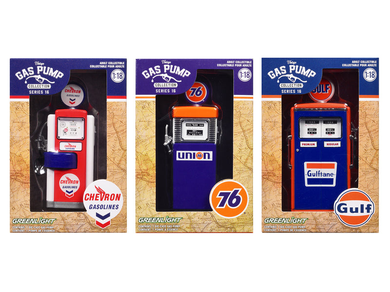 "Vintage Gas Pump" Set of 3 Pumps Series 16 1/18 Diecast Models by Greenlight