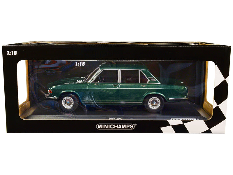 1968 BMW 2500 Green Metallic Limited Edition to 504 pieces Worldwide 1/18 Diecast Model Car by Minichamps