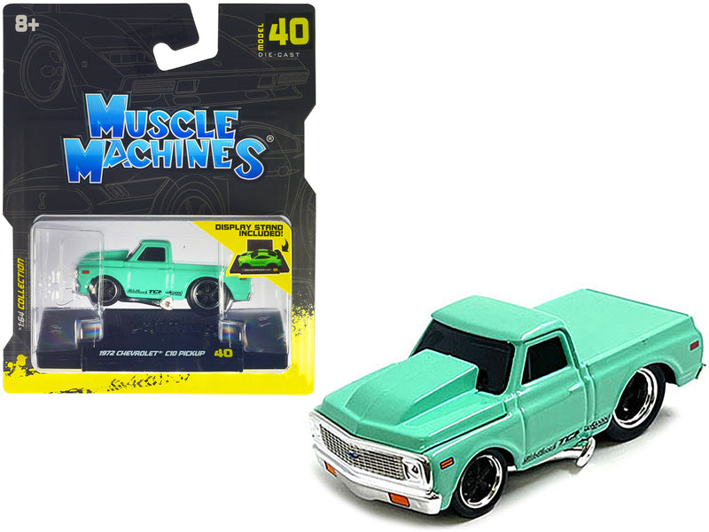 1972 Chevrolet C10 Pickup Truck Light Green 1/64 Diecast Model Car by Muscle Machines