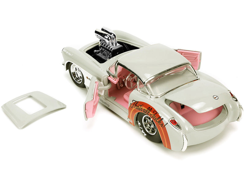 1957 Chevrolet Corvette Beige with Pink Interior with Bugs Bunny Figure "Looney Tunes" "Hollywood Rides" Series 1/24 Diecast Model Car by Jada