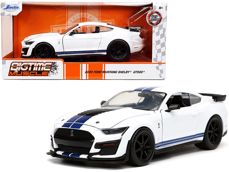 2020 Ford Mustang Shelby GT500 White with Blue Stripes "Bigtime Muscle" Series 1/24 Diecast Model Car by Jada