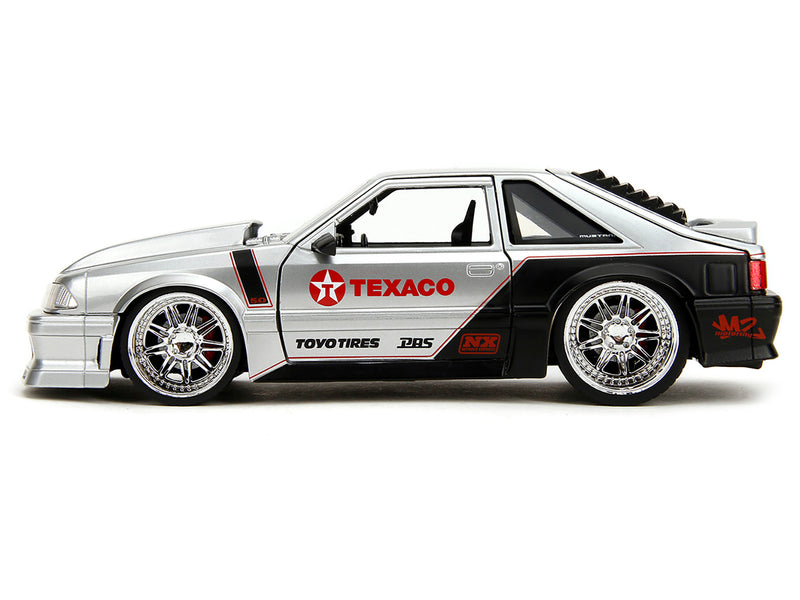 1989 Ford Mustang GT "Texaco" Silver Metallic and Matt Black "Bigtime Muscle" Series 1/24 Diecast Model Car by Jada