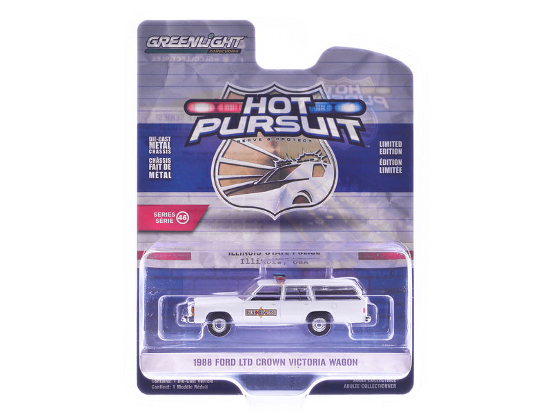 1988 Ford LTD Crown Victoria Wagon "Illinois State Police" White "Hot Pursuit" Series 46 1/64 Diecast Model Car by Greenlight