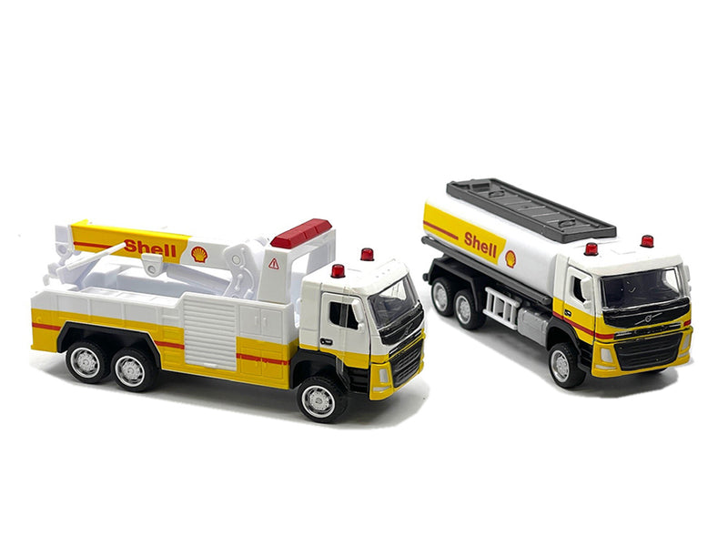 Shell Gas Station Playset with Volvo Oil Tanker and Volvo Tow Truck Diorama Set