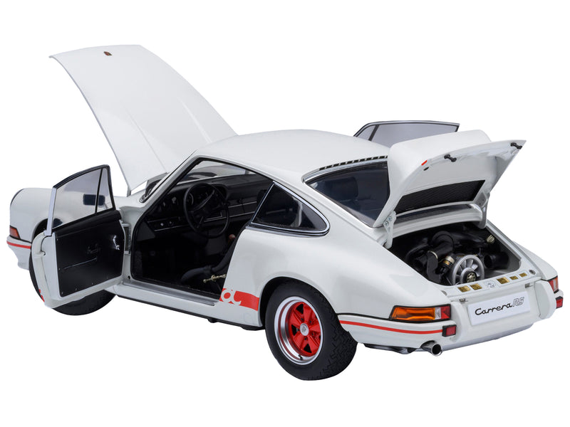 Porsche 911 Carrera 2.7 RS Grand Prix White with Red Stripes and Wheels 1/18 Model Car by Autoart