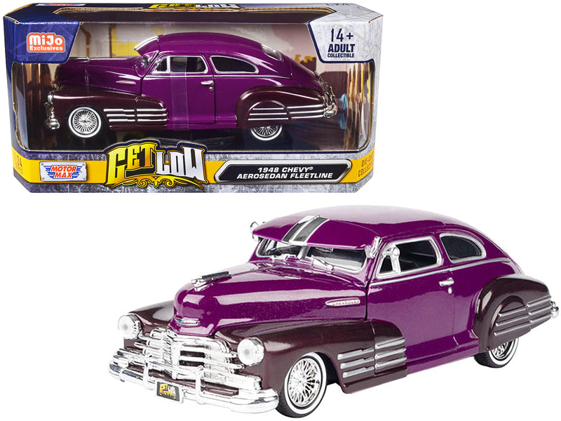 1948 Chevrolet Aerosedan Fleetside Lowrider Purple Metallic and Dark Purple Metallic Two-Tone "Get Low" Series 1/24 Diecast Model Car by Motormax