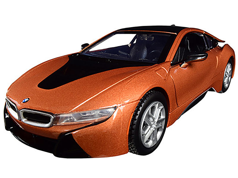 2018 BMW i8 Coupe Metallic Orange with Black Top 1/24 Diecast Model Car by Motormax