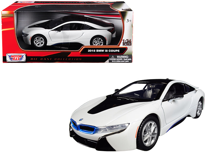 2018 BMW i8 Coupe Metallic White with Black Top 1/24 Diecast Model Car by Motormax