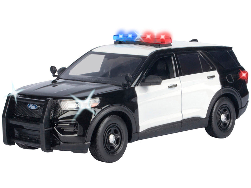 2022 Ford Police Interceptor Utility Black and White "Builder's Kit" with Flashing Light Bar and Front and Rear Lights and Sounds 1/24 Diecast Model Car by Motormax