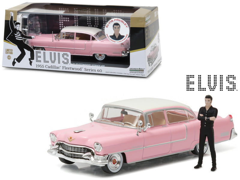 Elvis Presley's 1955 Pink Cadillac Fleetwood Series 60 with Elvis Presley Figurine 1/43 Diecast Model Car by Greenlight