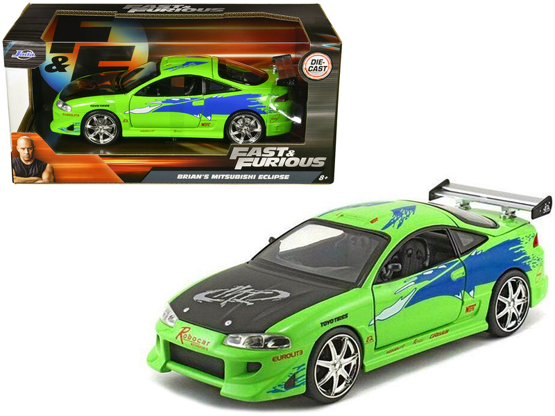 Brian's Mitsubishi Eclipse Green with Black Hood and Graphics "The Fast and The Furious" (2001) Movie 1/24 Diecast Model Car by Jada