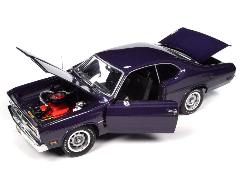 1970 Plymouth Duster 340 Violet Metallic with Black Stripes "Mecum Auctions" "American Muscle" Series 1/18 Diecast Model Car by Auto World