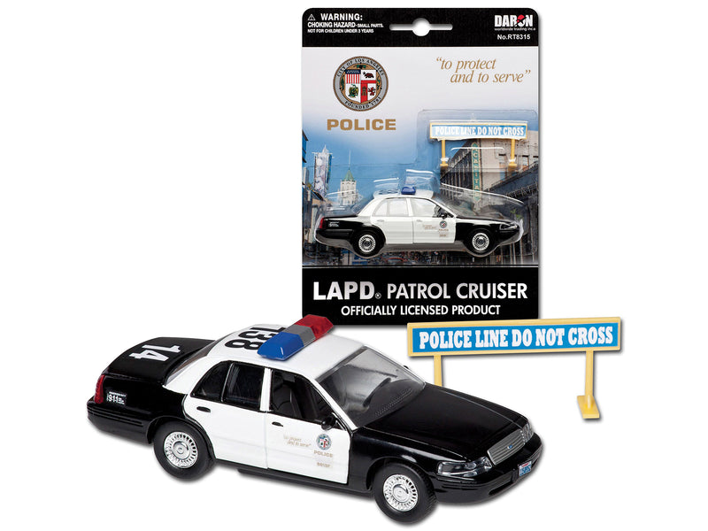 Ford Crown Victoria Police Cruiser Black and White "Los Angeles Police Department" with Police Sign Diecast Model by Daron