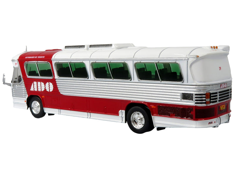 Dina 323-G2 Olimpico Coach Bus "ADO (Autobuses de Oriente)" White and Silver with Red Stripes Limited Edition to 504 pieces Worldwide "The Bus and Motorcoach Collection" 1/87 (HO) Diecast Model by Iconic Replicas