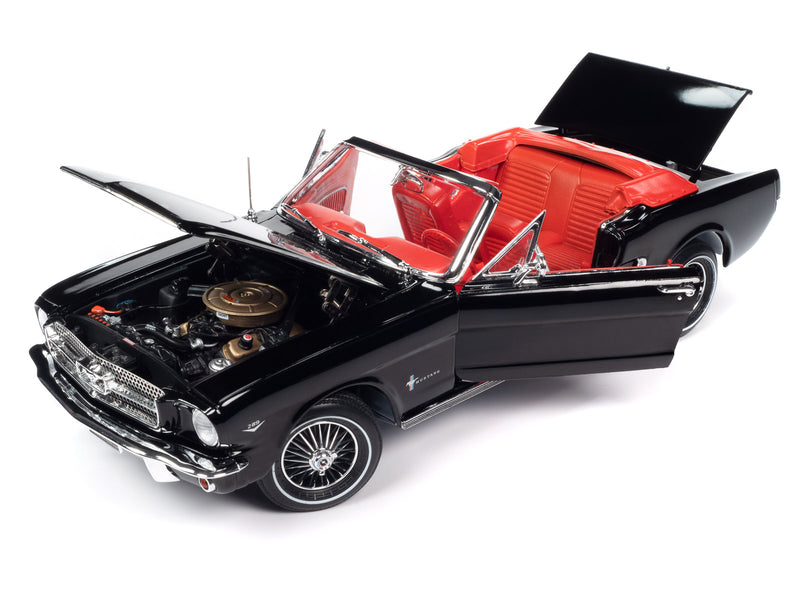 1964 1/2 Ford Mustang Convertible Raven Black with Red Interior "American Muscle" Series 1/18 Diecast Model Car by Auto World