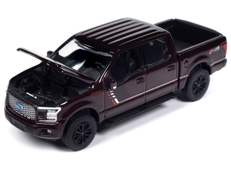 2020 Ford F-150 Lariat FX4 Pickup Truck Magma Red Metallic with Stripes "Muscle Trucks" Limited Edition 1/64 Diecast Model Car by Auto World