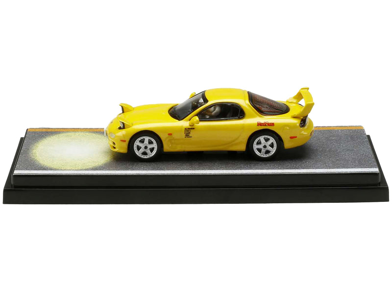 Mazda RX-7 (FD3S) RHD (Right Hand Drive) Yellow "RedSuns" with Keisuke Takahashi Driver Figure (Version 2) "Initial D" (1995-2013) Manga 1/64 Diecast Model Car by Hobby Japan