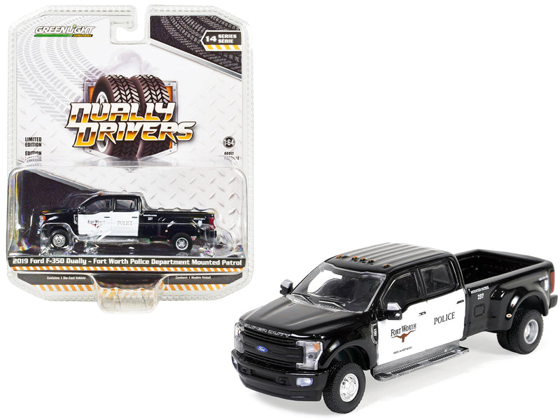 2019 Ford F-350 Dually Pickup Truck Black and White "Fort Worth Police Department Mounted Patrol - Fort Worth, Texas" "Dually Drivers" Series 14 1/64 Diecast Model Car by Greenlight