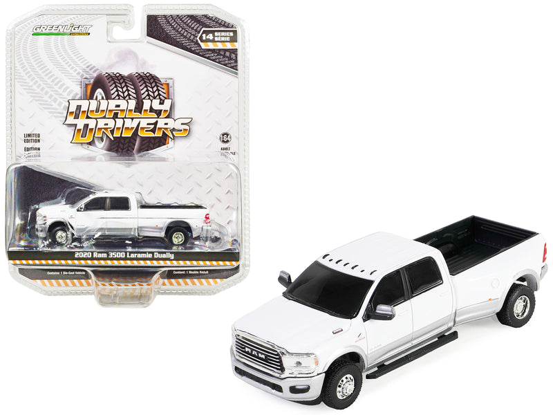 2020 Ram 3500 Laramie Dually Pickup Truck Bright White and Billet Silver "Dually Drivers" Series 14 1/64 Diecast Model Car by Greenlight