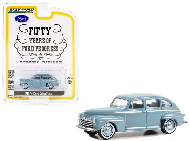 1946 Ford Super Deluxe Fordor Light Blue "Fifty Years of Ford Progress - Golden Jubilee" "Anniversary Collection" Series 16 1/64 Diecast Model Car by Greenlight