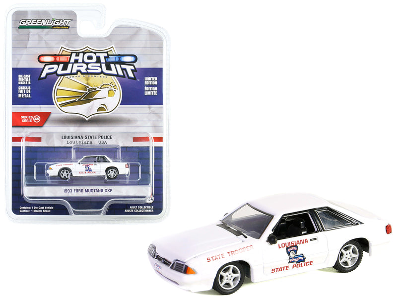 1993 Ford Mustang SSP White "Louisiana State Police State Trooper" "Hot Pursuit" Series 45 1/64 Diecast Model Car by Greenlight