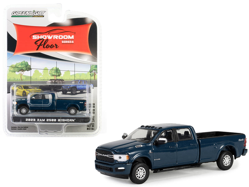 2023 Ram 2500 Bighorn Crew Cab 4x4 Pickup Truck Patriot Blue Metallic "Showroom Floor" Series 5 1/64 Diecast Model Car by Greenlight