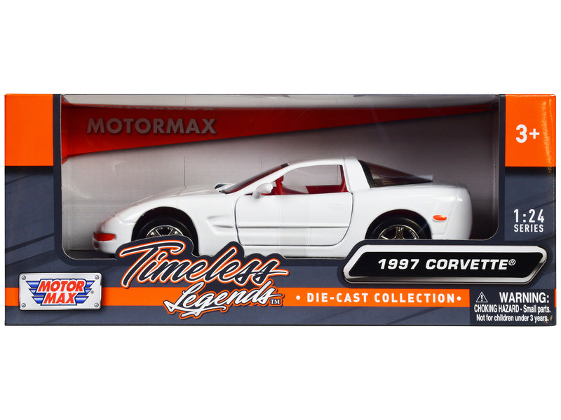 1997 Chevrolet Corvette C5 Coupe White with Red Interior "Timeless Legends" Series 1/24 Diecast Model Car by Motormax