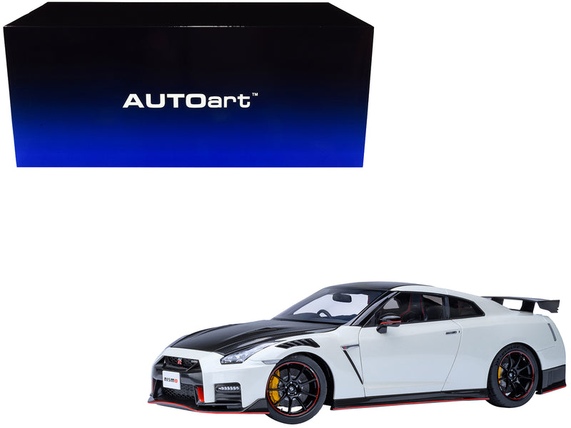 2022 Nissan GT-R (R35) Nismo Special Edition RHD (Right Hand Drive) Brilliant White Pearl with Carbon Hood and Top 1/18 Model Car by Autoart