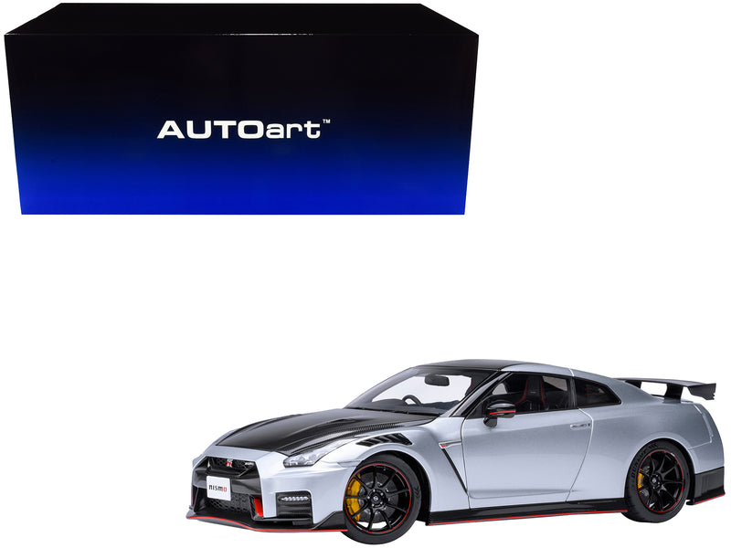 2022 Nissan GT-R (R35) Nismo Special Edition RHD (Right Hand Drive) Ultimate Metal Silver with Carbon Hood and Top 1/18 Model Car by Autoart