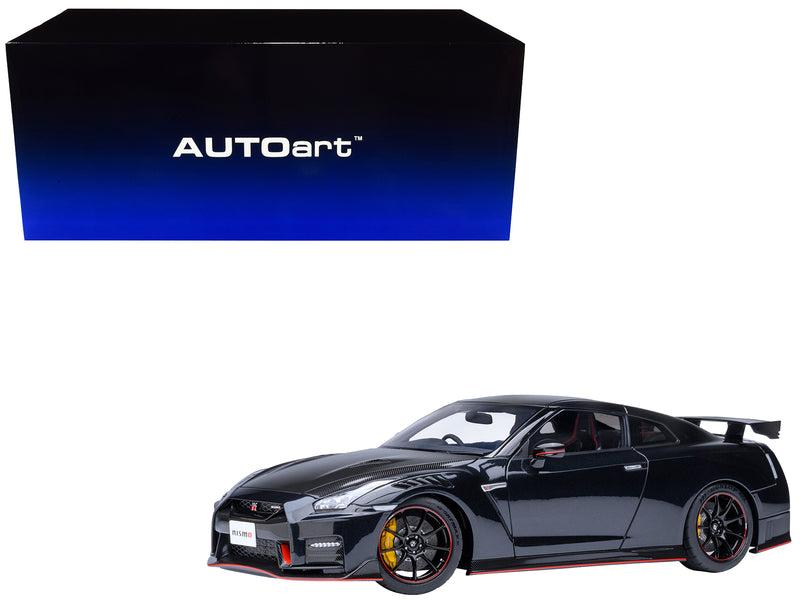 2022 Nissan GT-R (R35) Nismo Special Edition RHD (Right Hand Drive) Meteor Flake Black Pearl with Carbon Hood and Top 1/18 Model Car by Autoart