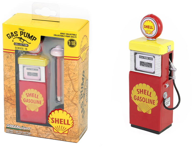1951 Wayne 505 Gas Pump "Shell Gasoline" Red and Yellow "Vintage Gas Pumps" Series 15 1/18 Diecast Replica by Greenlight