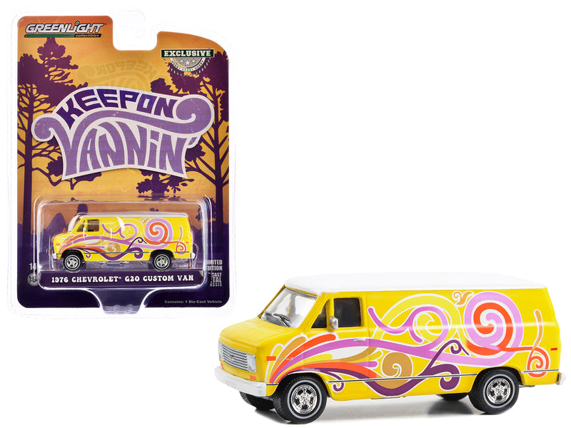 1976 Chevrolet G20 Custom Van Yellow with Graphics "Keep On Vannin'" "Hobby Exclusive" Series 1/64 Diecast Model Car by Greenlight