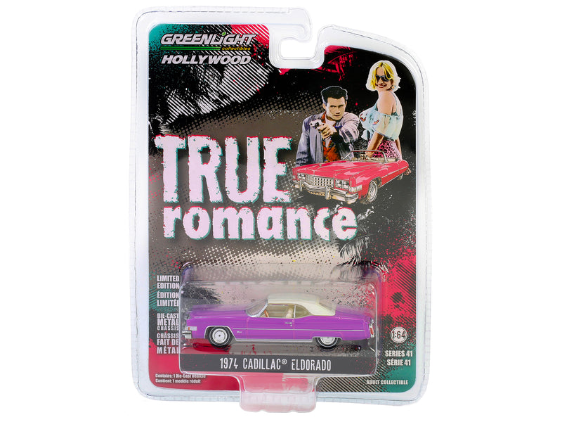 Clarence and Alabama's 1974 Cadillac Eldorado Convertible (Top Up) Hot Pink with White Top and Interior "True Romance" (1993) Movie "Hollywood Series" Release 41 1/64 Diecast Model Car by Greenlight