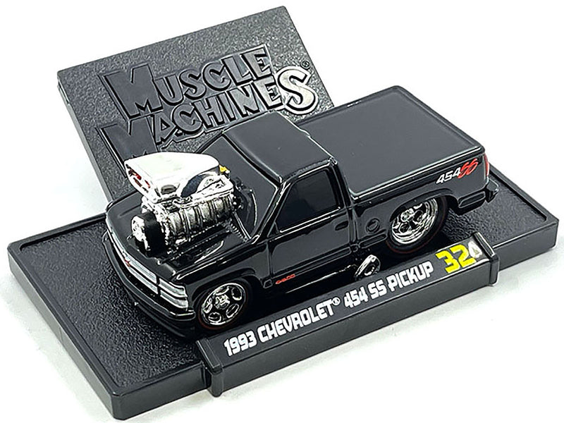 1993 Chevrolet 454 SS Pickup Truck Black 1/64 Diecast Model Car by Muscle Machines