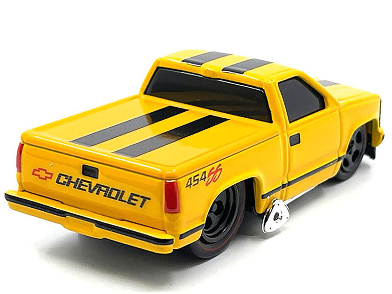 1993 Chevrolet 454 SS Pickup Truck Yellow with Black Stripes 1/64 Diecast Model Car by Muscle Machines