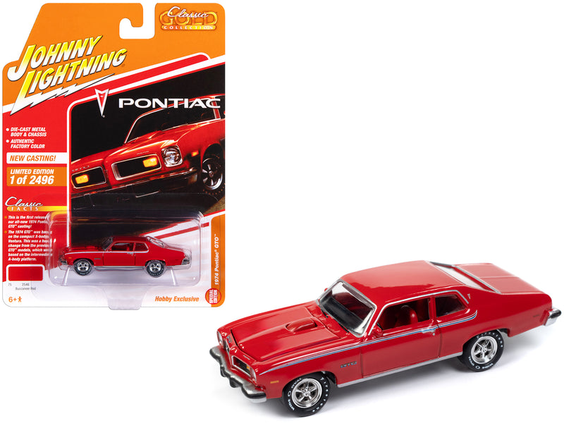 1974 Pontiac GTO Buccaneer Red with Red Interior Limited Edition to 2496 pieces Worldwide "Classic Gold Collection" 1/64 Diecast Model Car by Johnny Lightning