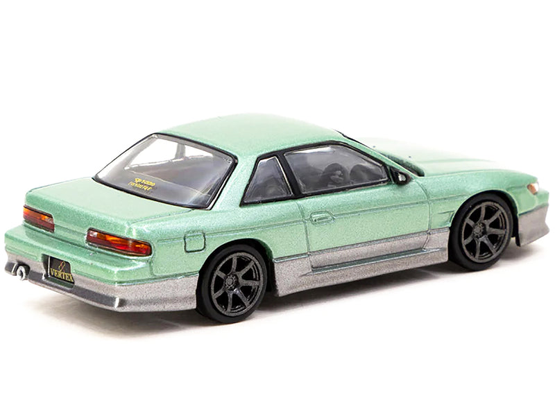 Nissan Silvia S13 "VERTEX" RHD (Right Hand Drive) Green Metallic and Gray "Global64" Series 1/64 Diecast Model by Tarmac Works