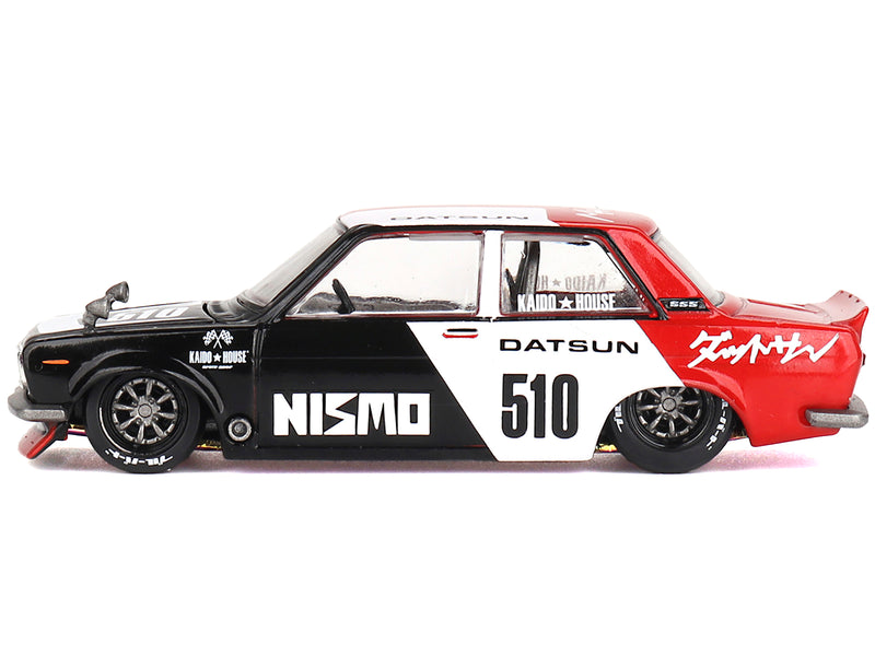 Datsun Street 510 Racing V1 Black, White and Red with Red Interior (Designed by Jun Imai) "Kaido House" Special 1/64 Diecast Model Car by True Scale Miniatures