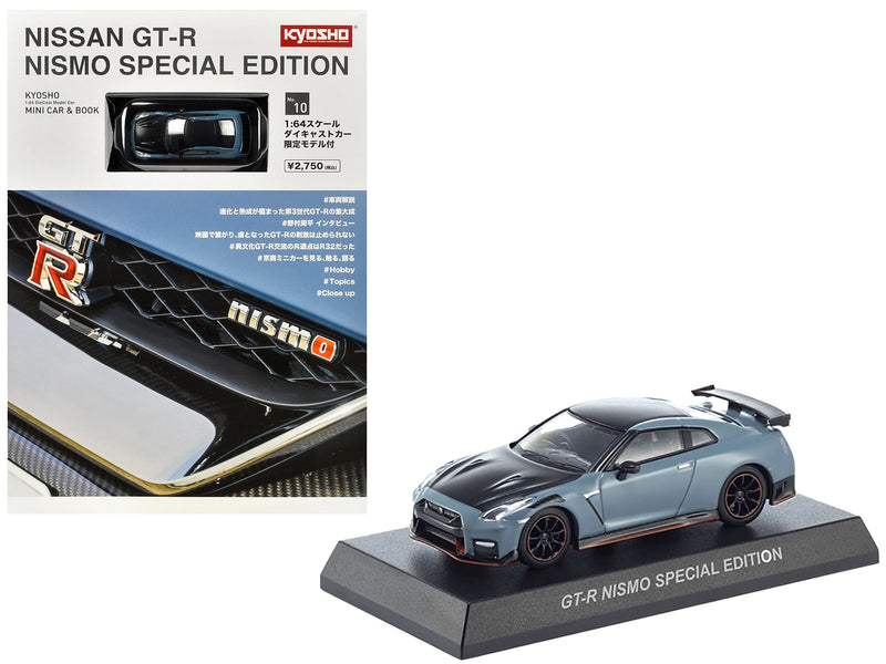 Nissan GT-R Nismo Special Edition RHD (Right Hand Drive) Gray with Black Hood and Top with Mini Book No.10 1/64 Diecast Model Car by Kyosho