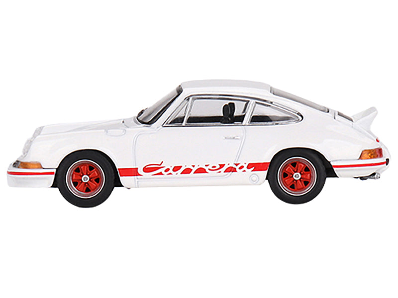 Porsche 911 Carrera RS 2.7 Grand Prix White with Red Stripes Limited Edition to 3960 pieces Worldwide 1/64 Diecast Model Car by True Scale Miniatures