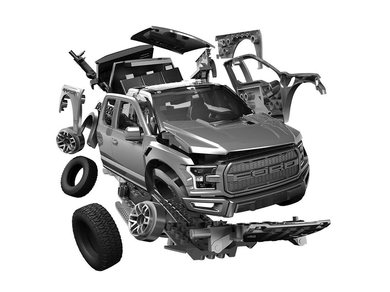 Skill 1 Model Kit Ford F-150 Raptor Pickup Truck Gray Snap Together Snap Together Painted Plastic Model Car Kit by Airfix Quickbuild