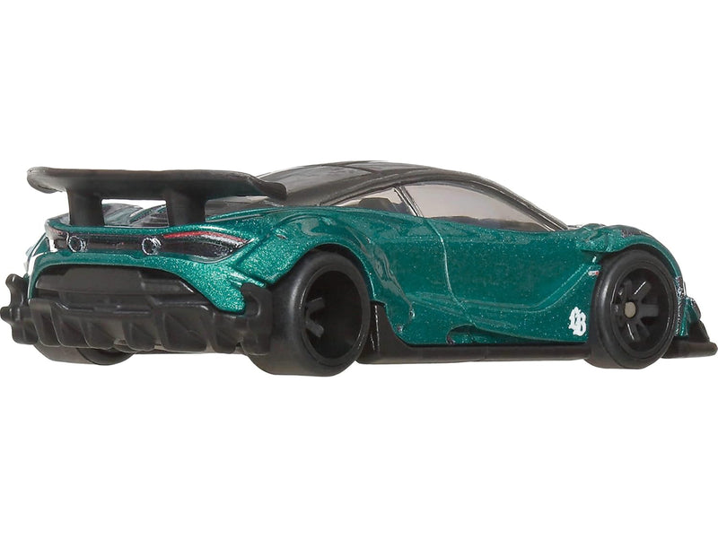 McLaren 720S "LB-Works" Green Metallic with Carbon Hood and Black Top "Silhouettes" Series Diecast Model Car by Hot Wheels