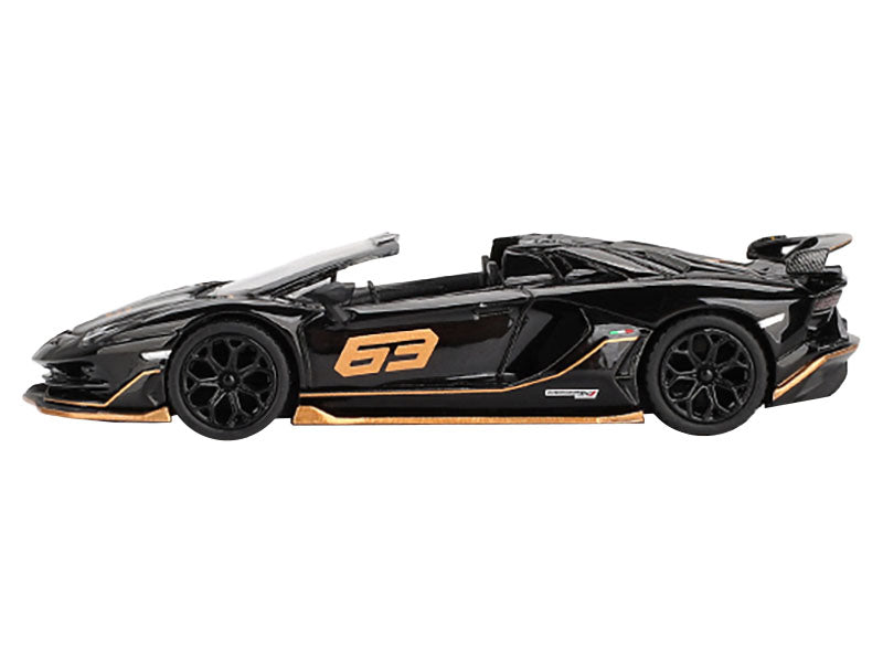 Lamborghini Aventador SVJ 63 Roadster Nero Aldebaran Black Limited Edition 1/64 Diecast Model Car by Mini GT