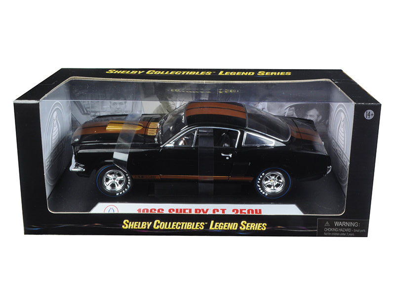 1966 Ford Mustang Shelby GT 350 "Hertz" Black with Gold Stripes and Racing Wheels 1/18 Diecast Model Car by Shelby Collectibles