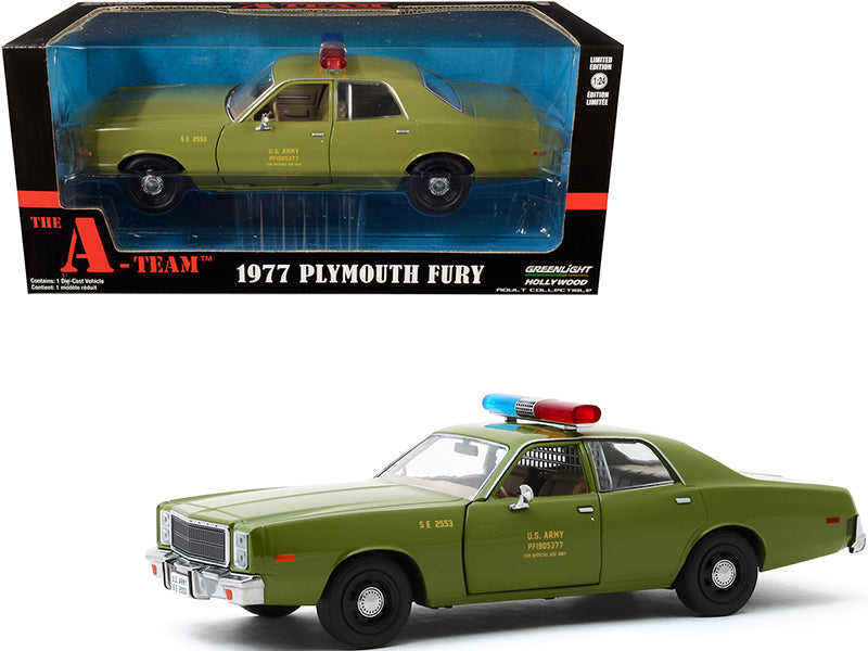 1977 Plymouth Fury "U.S. Army Police" Army Green "The A-Team" (1983-1987) TV Series 1/24 Diecast Model Car by Greenlight