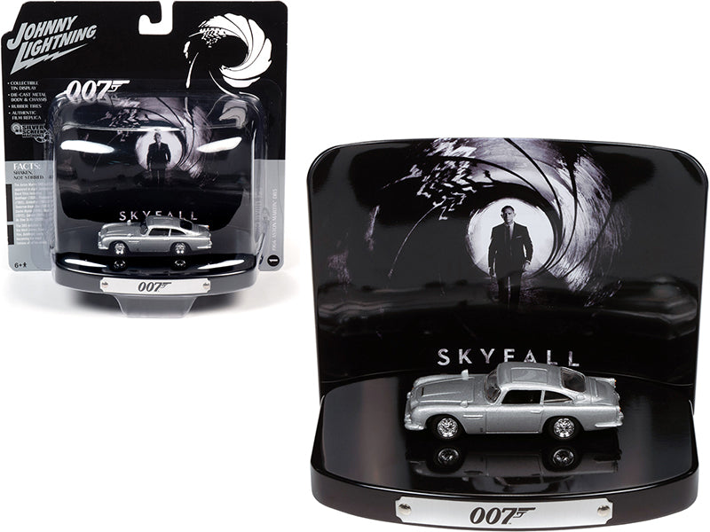 1964 Aston Martin DB5 Silver Birch with Collectible Tin Display "007" "Skyfall" (2012) Movie (23rd in the James Bond Series) 1/64 Diecast Model Car by Johnny Lightning