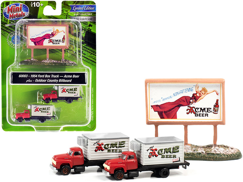 1954 Ford Box Truck 2 pieces Red and White with Country Billboard "Acme Beer" 1/160 (N) Scale Models by Classic Metal Works