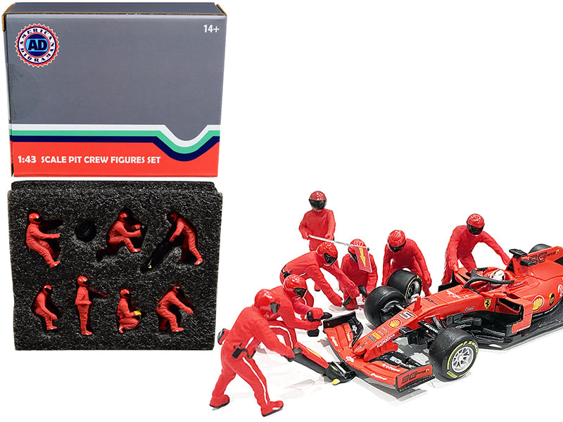 Formula One F1 Pit Crew 7 Figurine Set Team Red for 1/43 Scale Models by American Diorama